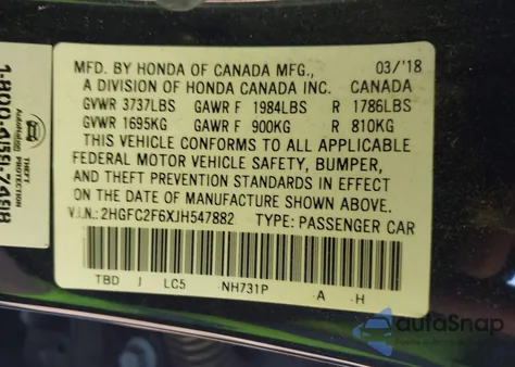 2018 Honda Civic Lx from USA, damaged, VIN 2HGFC2F6XJH547882